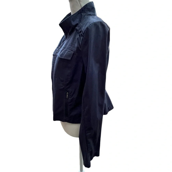 ModCloth Navy Blue Ruffle Peplum Cotton Zip Jacket Size Large - Picture 6 of 14